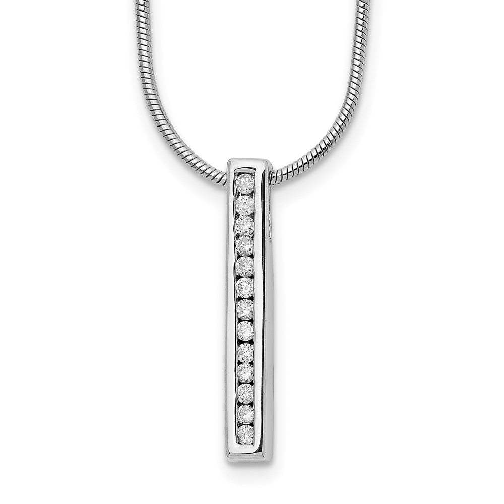 White Ice Sterling Silver Rhodium-plated 18 Inch Chanel-set Diamond Vertical Bar Necklace with 2 Inch Extender, 0.13 ct, 20 mm