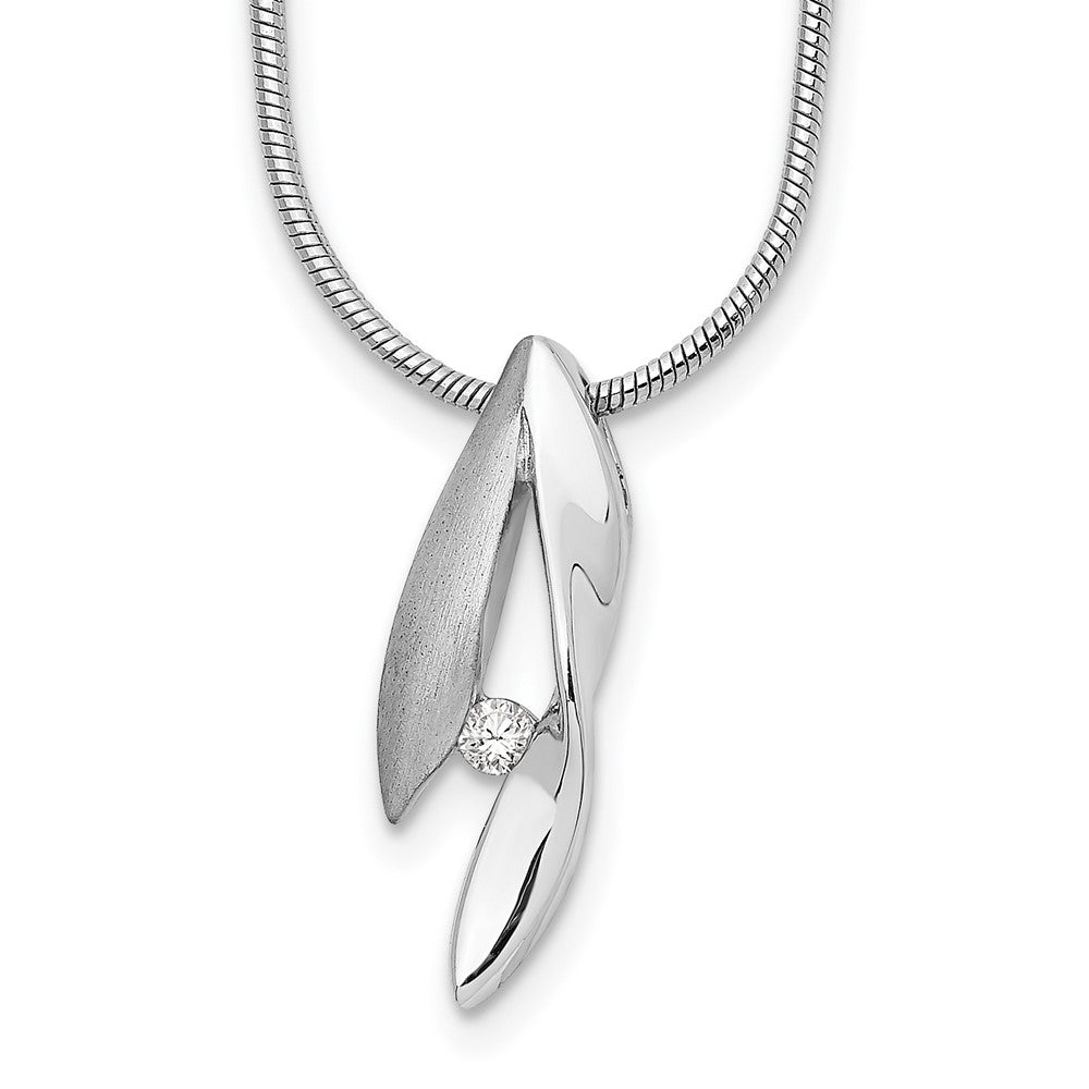 White Ice Sterling Silver Rhodium-plated Satin and Polished 18 Inch Diamond Necklace with 2 Inch Extender, 0.03 ct, 20 mm