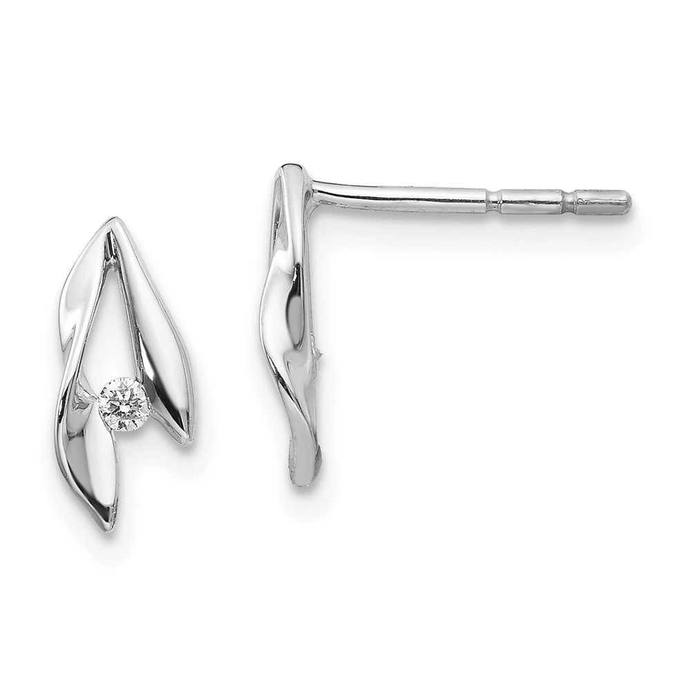 White Ice Sterling Silver Rhodium-plated Satin and Polished Diamond Post Earrings, 0.04 ct, 11 x 5 mm