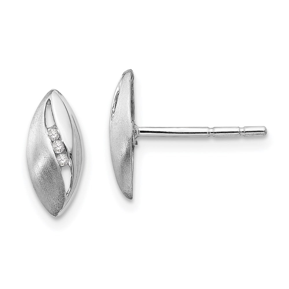 White Ice Sterling Silver Rhodium-plated Satin and Polished Diamond Post Earrings, 0.036 ct, 11 x 5 mm