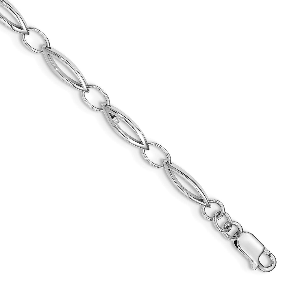 White Ice Sterling Silver Rhodium-plated 7 Inch Diamond Bracelet with 1 Inch Extender, 0.032 ct, 7 x 14.5 mm