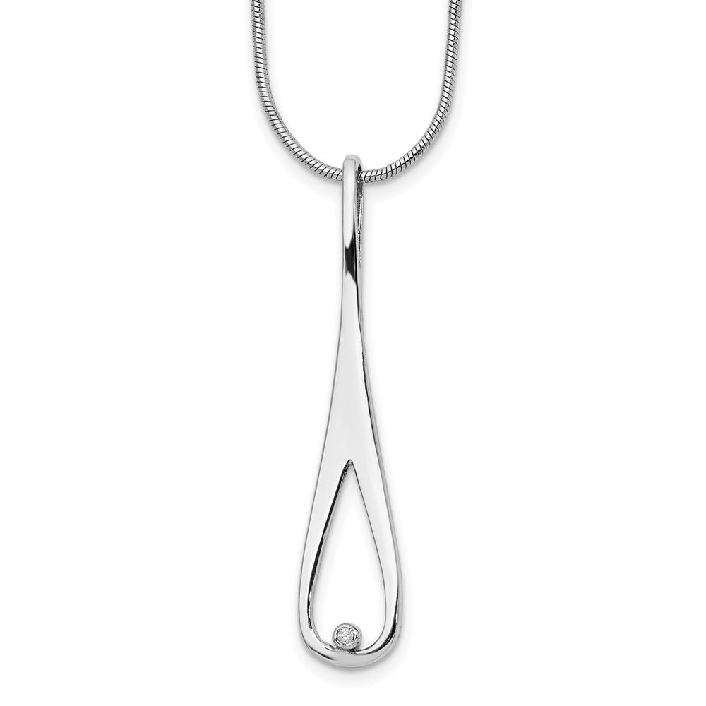 White Ice Sterling Silver Rhodium-plated 18 Inch Diamond Open Teardrop Necklace with 2 Inch Extender, 0.01 ct, 20 x 8 mm