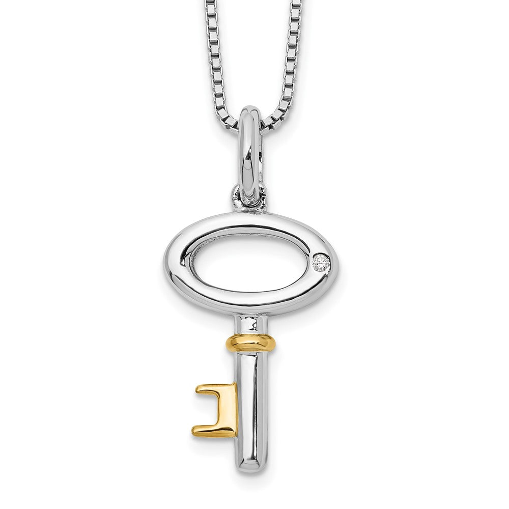 White Ice Sterling Silver Rhodium-plated Gold-tone 18 Inch Diamond Key Necklace with 2 Inch Extender, 0.01 ct, 20 x 13 mm