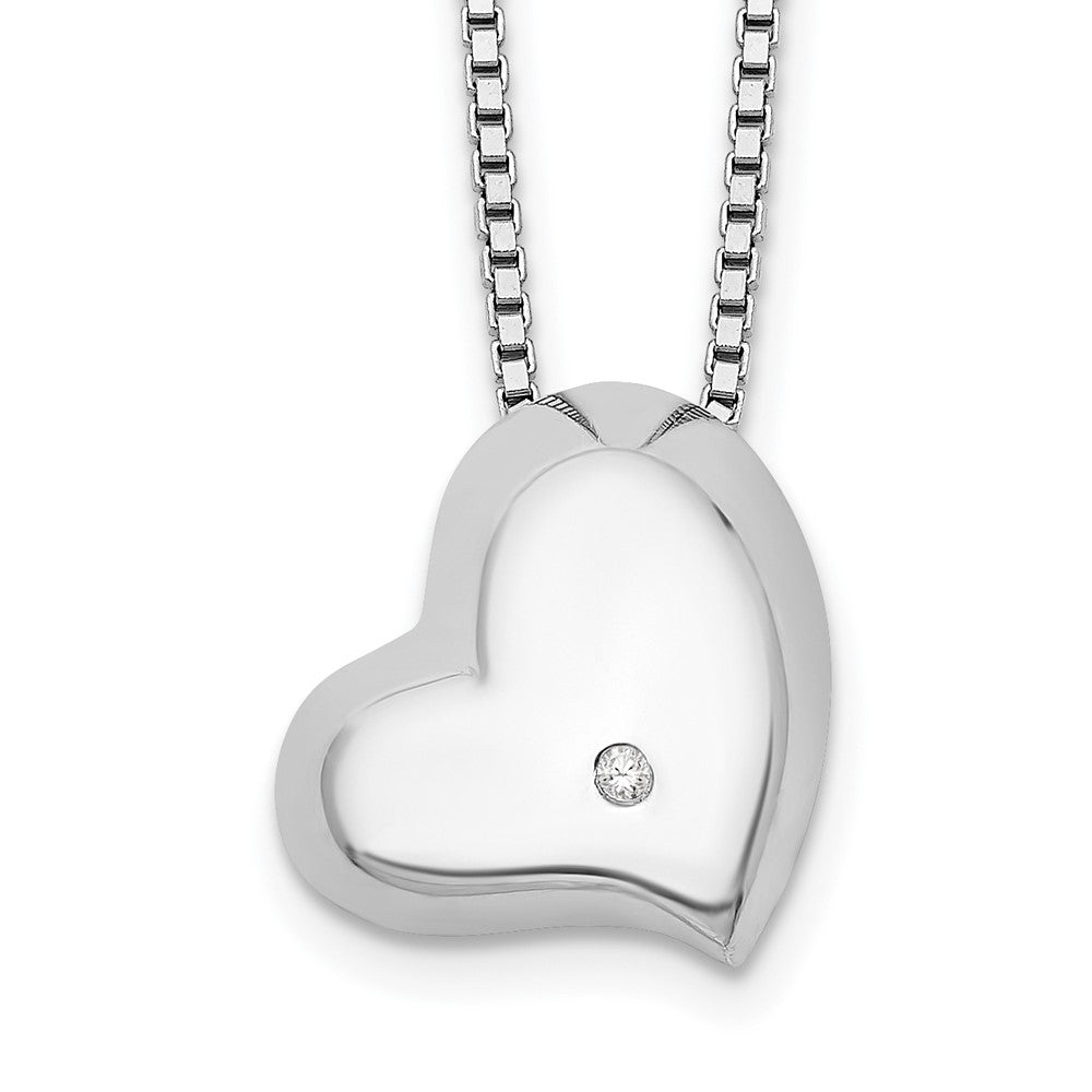 White Ice Sterling Silver Rhodium-plated Satin and Polished 18 Inch Diamond Heart Necklace with 2 Inch Extender, 0.01 ct, 20 x 12 mm