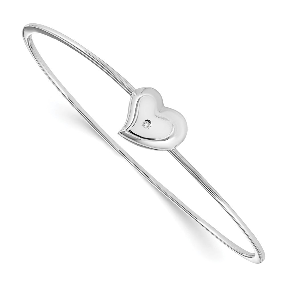 White Ice Sterling Silver Rhodium-plated Satin and Polished Diamond Heart Bangle, 0.01 ct, 15 mm
