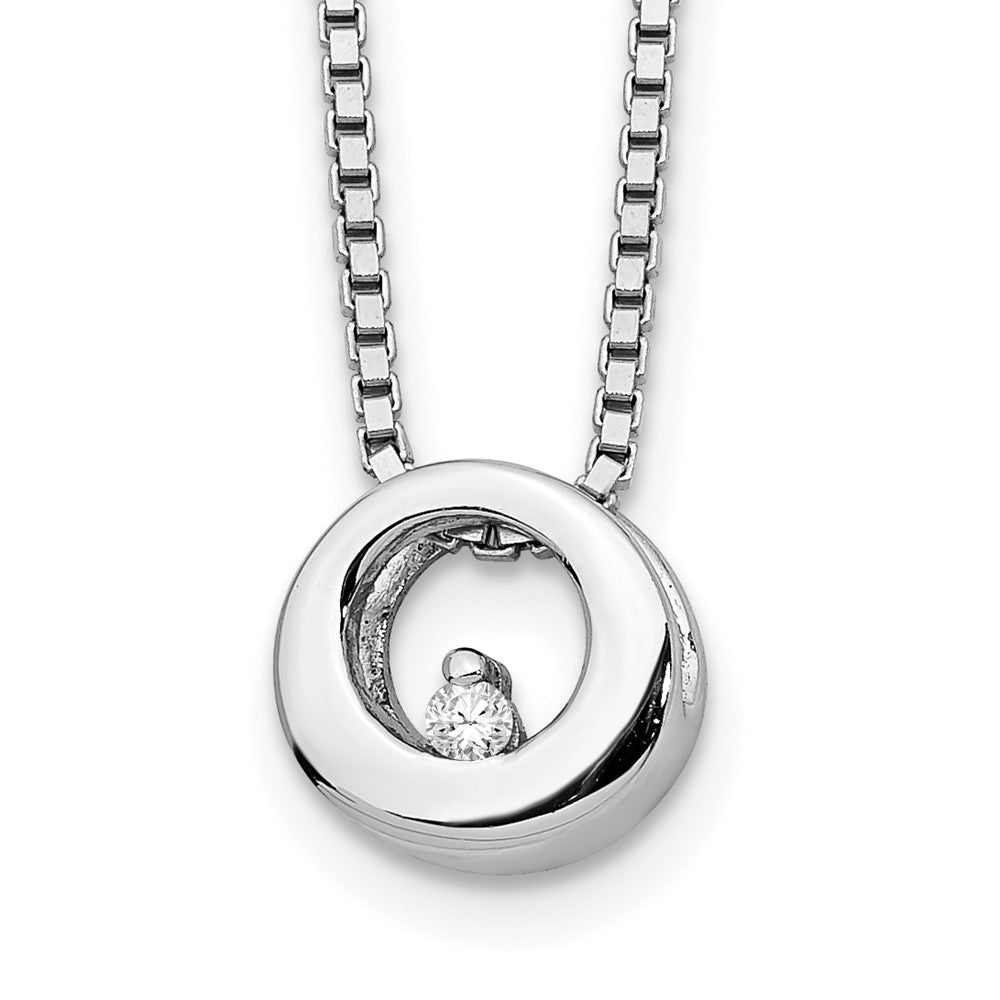 White Ice Sterling Silver Rhodium-plated 18 Inch Diamond Open Circle Necklace with 2 Inch Extender, 0.02 ct, 20 x 9 mm
