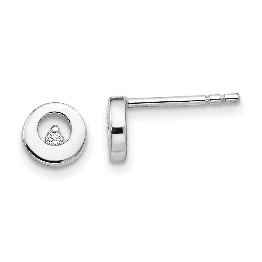 White Ice Sterling Silver Rhodium-plated Diamond Open Circle  Stud Post Earrings, 0.024 ct, 7 x 7 mm