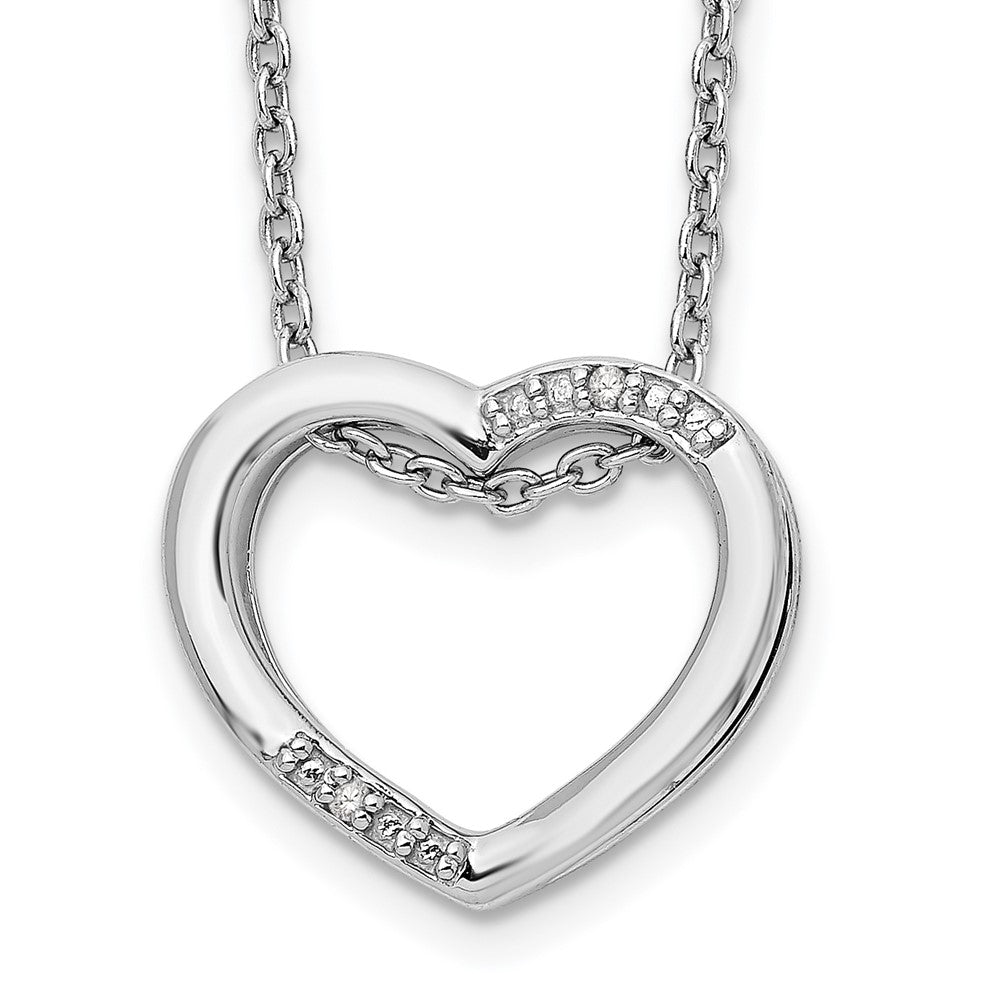 White Ice Sterling Silver Rhodium-plated 18 Inch Diamond Open Heart Necklace with 2 Inch Extender, 0.01 ct, 20 x 15 mm