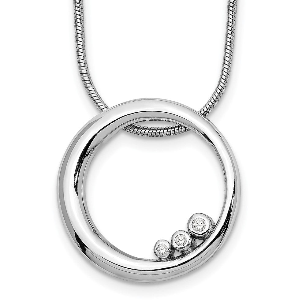 White Ice Sterling Silver Rhodium-plated 18 Inch Diamond Open Circle Necklace with 2 Inch Extender, 0.033 ct, 20 x 19 mm