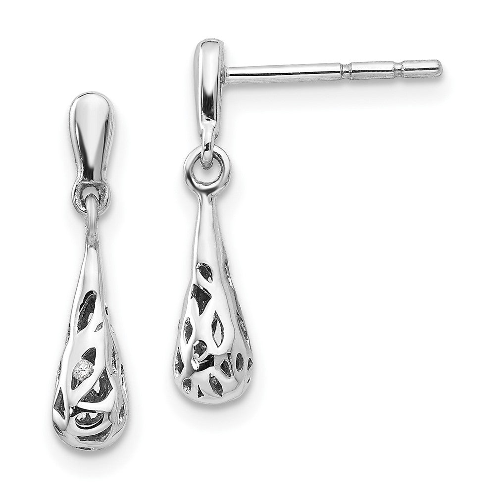 White Ice Sterling Silver Rhodium-plated Diamond Filgree Post Dangle Earrings, 0.01 ct, 17 x 5 mm