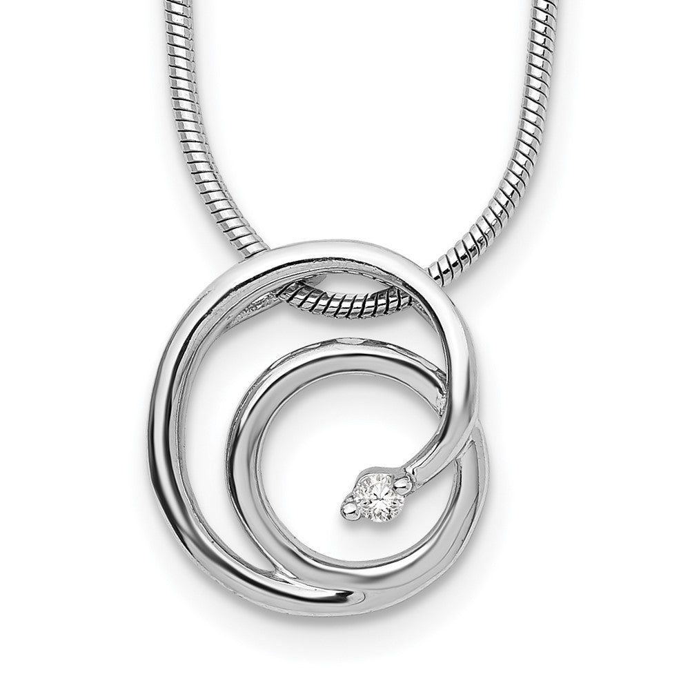 White Ice Sterling Silver Rhodium-plated 18 Inch Diamond Swirl Necklace with 2 Inch Extender, 0.02 ct, 20 x 13 mm