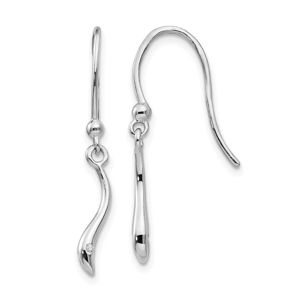 White Ice Sterling Silver Rhodium-plated Swirl Diamond Shepherd Hook Dangle Earrings, 0.01 ct, 28 x 3 mm