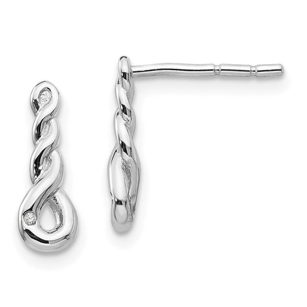 White Ice Sterling Silver Rhodium-plated Twisted Diamond Post Dangle Earrings, 0.007 ct, 12 x 5 mm