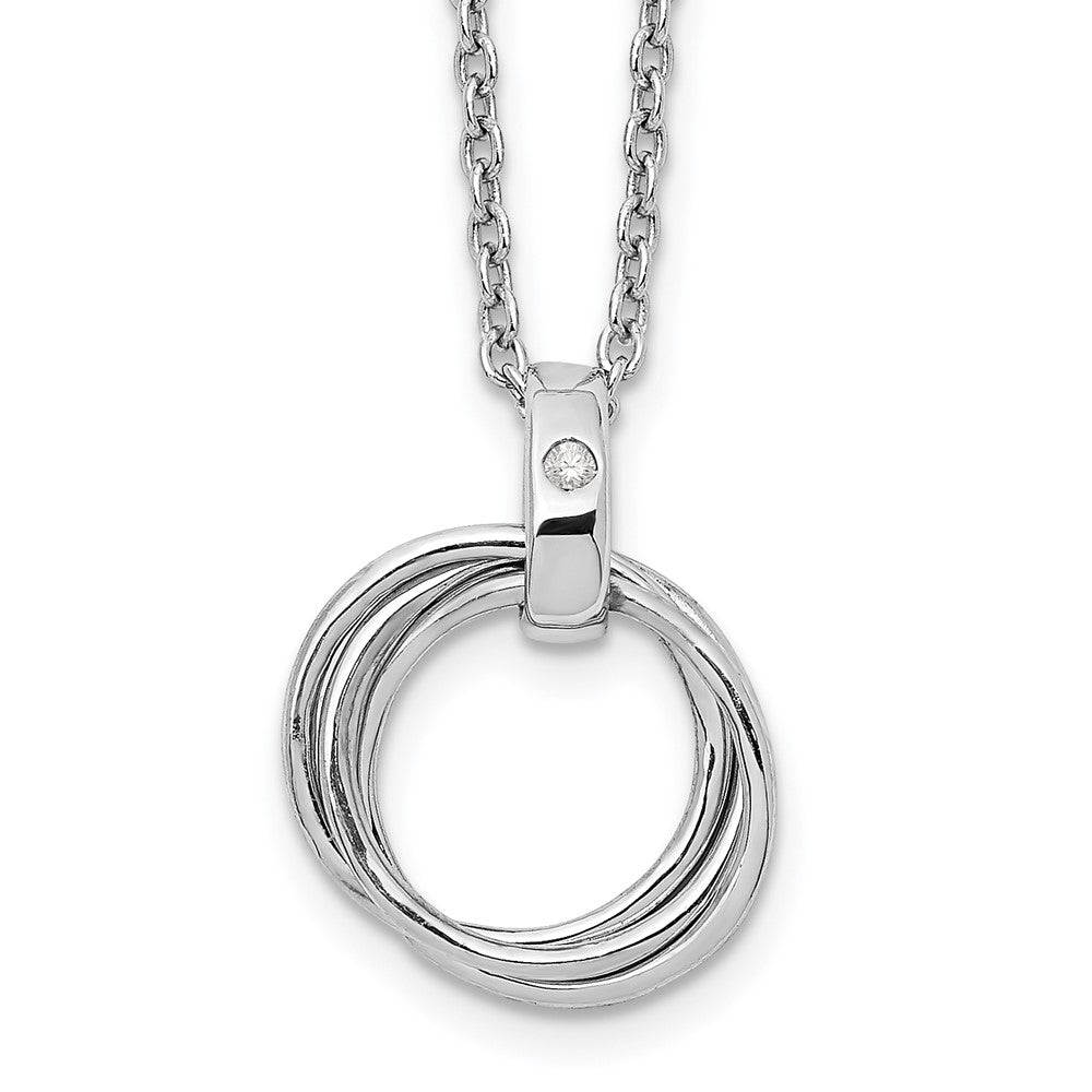 White Ice Sterling Silver Rhodium-plated 18 Inch Diamond Three Ring Necklace with 2 Inch Extender, 0.01 ct, 20 x 14 mm