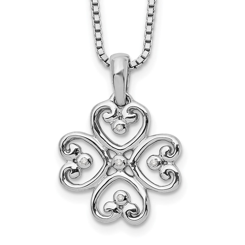White Ice Sterling Silver Rhodium-plated 18 Inch Diamond 4 Heart Necklace with 2 Inch Extender, 0.02 ct, 20 x 15 mm