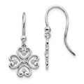 White Ice Sterling Silver Rhodium-plated Diamond 4 Heart Shepherd Hook Dangle Earrings, 0.03 ct, 26 x 11 mm