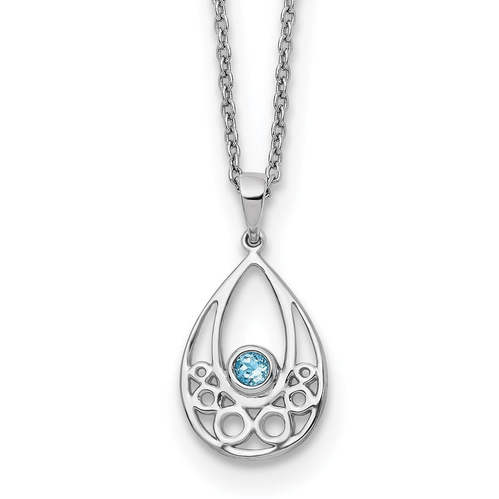 White Ice Sterling Silver Rhodium-plated 18 Inch Blue Topaz Necklace with 2 Inch Extender, 0.1 ct, 18 x 10 mm