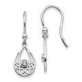 White Ice Sterling Silver Rhodium-plated with Blue Topaz Shepherd Hook Dangle Earrings, 0.1 ct, 26 x 9 mm