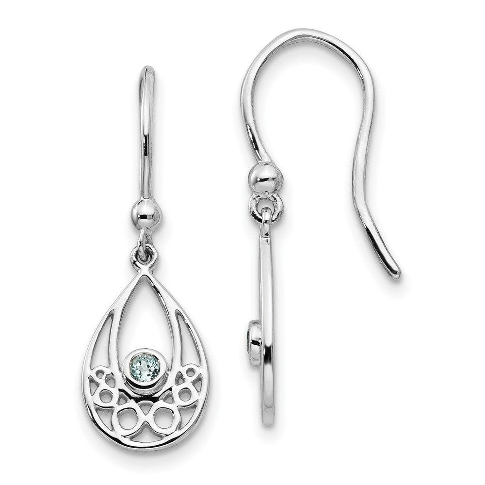 White Ice Sterling Silver Rhodium-plated with Blue Topaz Shepherd Hook Dangle Earrings, 0.1 ct, 26 x 9 mm