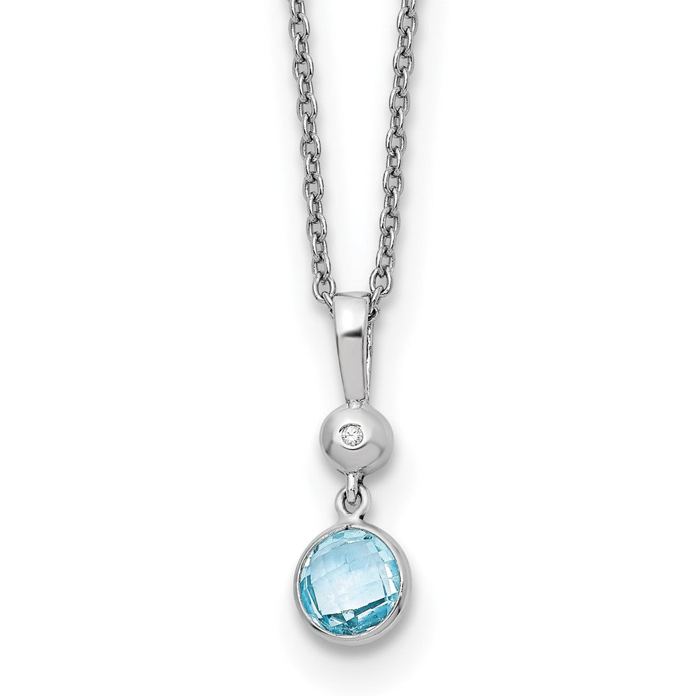 White Ice Sterling Silver Rhodium-plated 18 Inch Blue Topaz and Diamond Necklace with 2 Inch Extender, 1.06 ct, 18 x 6 mm