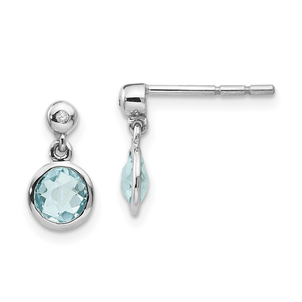 White Ice Sterling Silver Rhodium-plated Blue Topaz And Diamond Post Dangle Teardrop Earrings, 1.048 ct, 11 x 6 mm