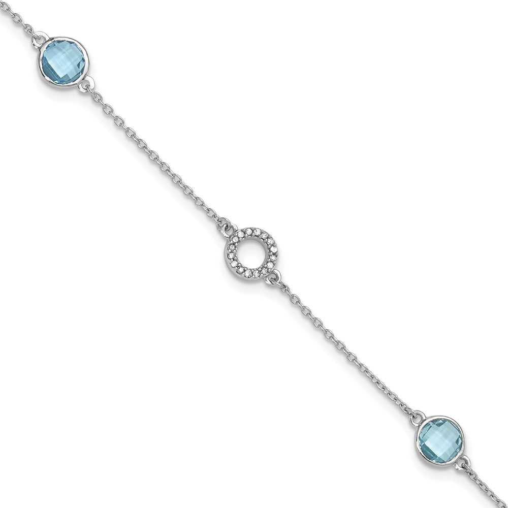 White Ice Sterling Silver Rhodium-plated 6.25 Inch Blue Topaz and Diamond Bracelet with 1 Inch Extender, 1.614 ct, 7.25 x 6 mm
