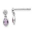 White Ice Sterling Silver Rhodium-plated Amethyst and Diamond Post Dangle Earrings, 0.874 ct, 12 x 5 mm