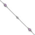 White Ice Sterling Silver Rhodium-plated 7.5 Inch Amethyst and Diamond  Bracelet with 1.25 Inch Extender, 0.916 ct, 7.25 x 7 mm