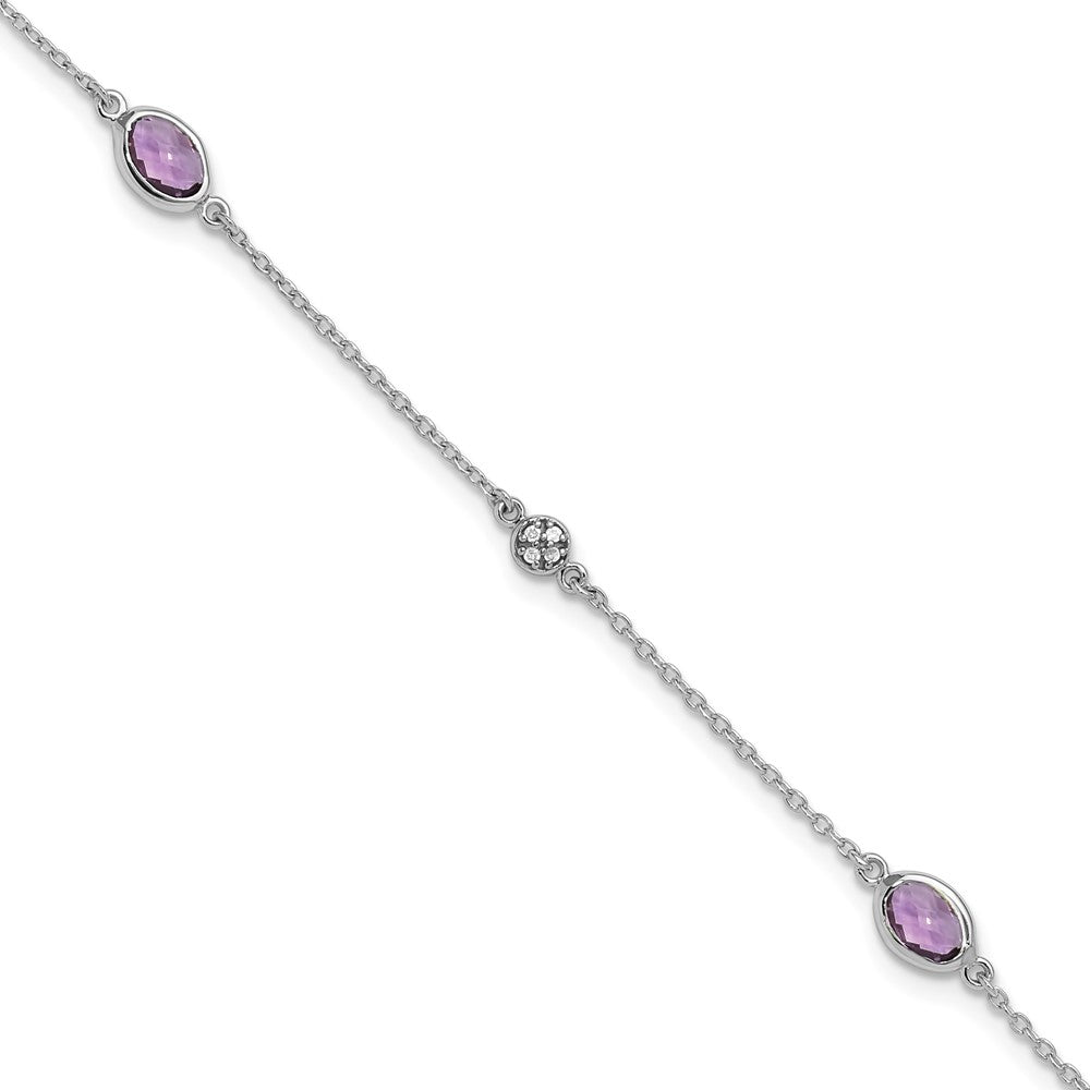 White Ice Sterling Silver Rhodium-plated 7.5 Inch Amethyst and Diamond  Bracelet with 1.25 Inch Extender, 0.916 ct, 7.25 x 7 mm