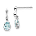 White Ice Sterling Silver Rhodium-plated Blue Topaz and Diamond Post Dangle Teardrop Earrings, 0.892 ct, 16 x 6 mm