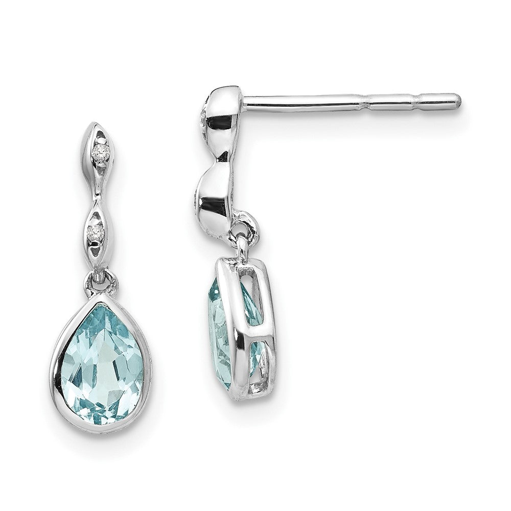 White Ice Sterling Silver Rhodium-plated Blue Topaz and Diamond Post Dangle Teardrop Earrings, 0.892 ct, 16 x 6 mm