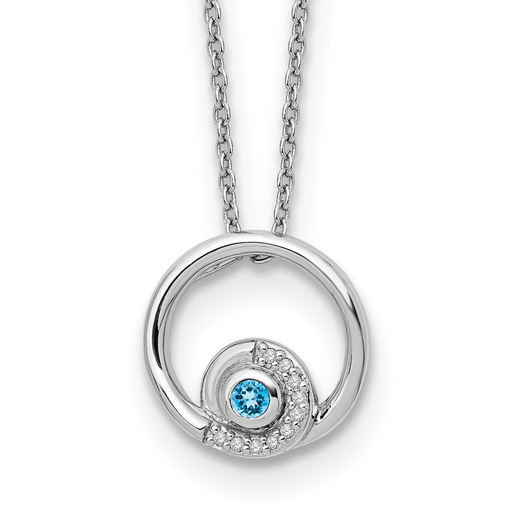 White Ice Sterling Silver Rhodium-plated 18 Inch Blue Topaz and Diamond Necklace with 2 Inch Extender, 0.1 ct, 20 x 15 mm
