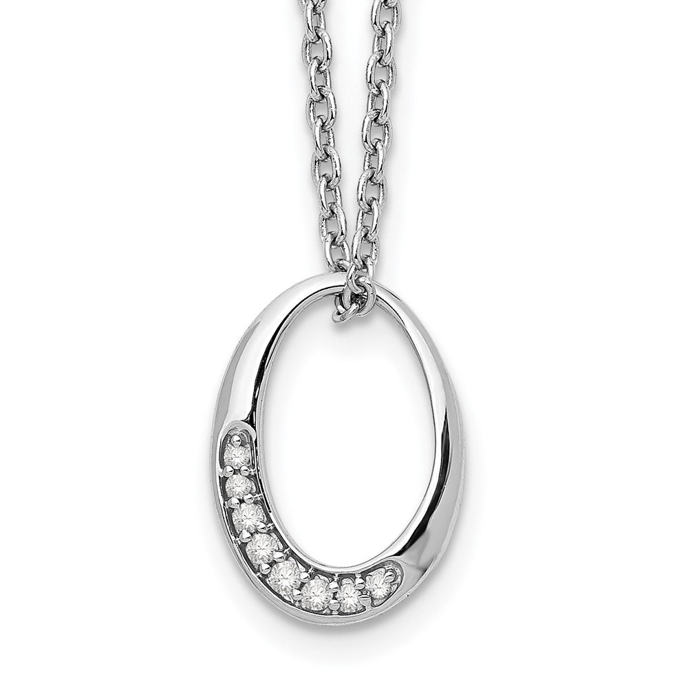 White Ice Sterling Silver Rhodium-plated 18 Inch Diamond Open Oval Necklace with 2 Inch Extender, 0.056 ct, 20 x 10 mm
