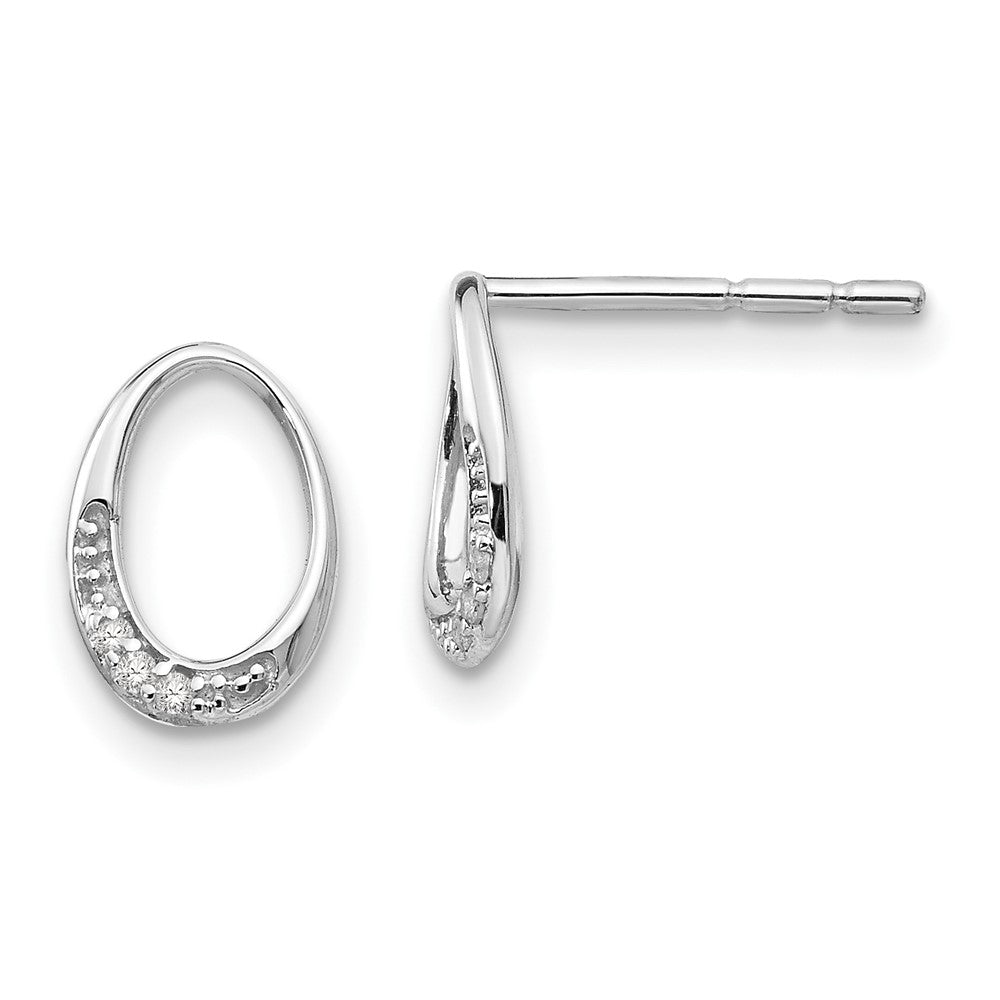 White Ice Sterling Silver Rhodium-plated Open Oval Diamond Post Earrings, 0.024 ct, 10 x 8 mm