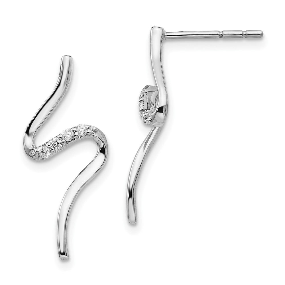 White Ice Sterling Silver Rhodium-plated Diamond Post Dangle S Shaped Earrings, 0.096 ct, 22 x 10 mm