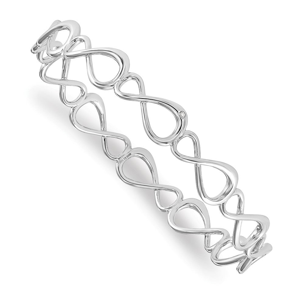 White Ice Sterling Silver Rhodium-plated Diamond Infinity Symbol Bangle, 0.01 ct, 9 mm