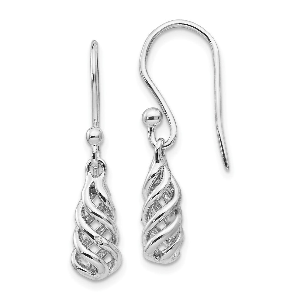 White Ice Sterling Silver Rhodium-plated Diamond Spiral Dangle Shepherd Hook Earrings, 0.01 ct, 26 x 7 mm