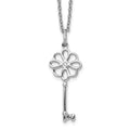 White Ice Sterling Silver Rhodium-plated 18 Inch Diamond Flower Key Necklace with 2 Inch Extender, 0.01 ct, 20 x 11 mm