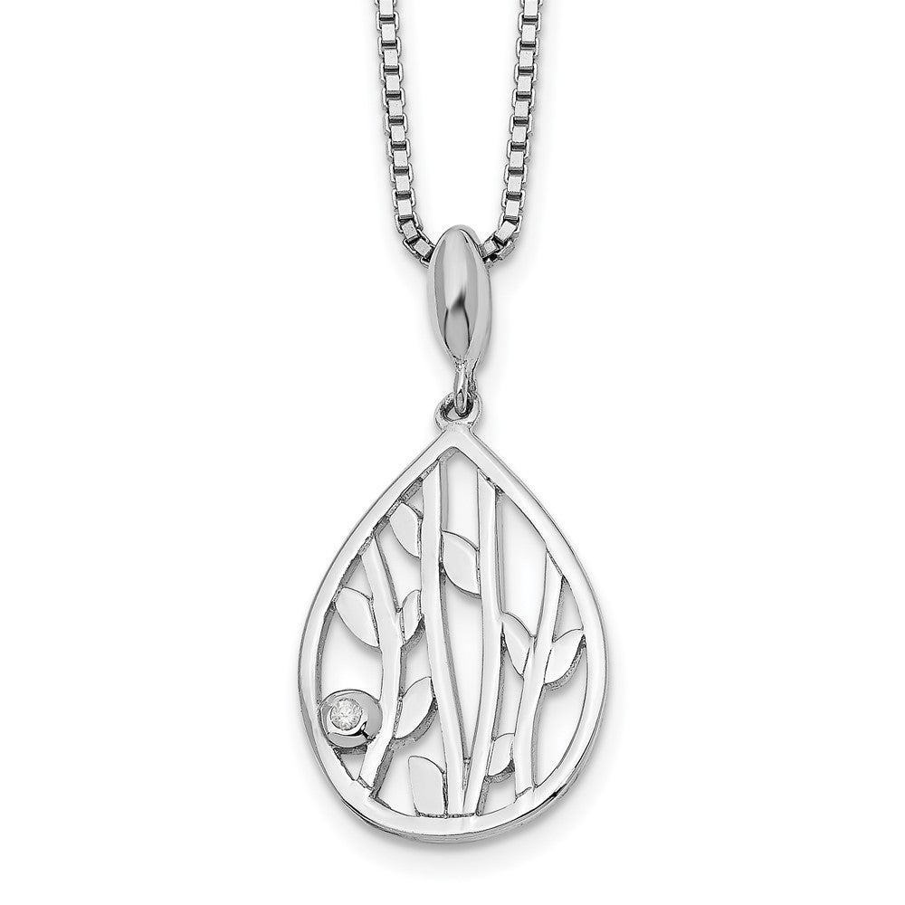 White Ice Sterling Silver Rhodium-plated 18 Inch Diamond Leaf Pendant Necklace with 2 Inch Extender, 0.01 ct, 20 x 13 mm