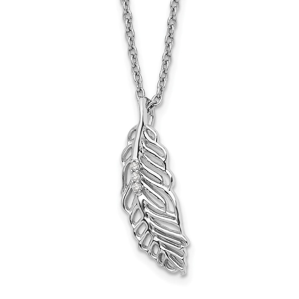 White Ice Sterling Silver Rhodium-plated 18 Inch Diamond Feather Necklace with 2 Inch Extender, 0.02 ct, 20 x 7.5 mm