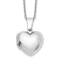 White Ice Sterling Silver Rhodium-plated 18 Inch Diamond Heart Locket Necklace with 2 Inch Extender, 0.02 ct, 20 x 15 mm