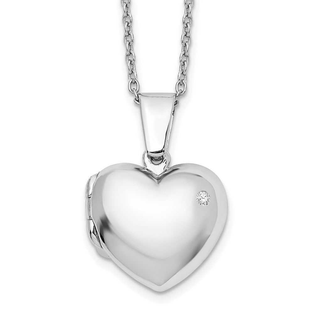 White Ice Sterling Silver Rhodium-plated 18 Inch Diamond Heart Locket Necklace with 2 Inch Extender, 0.02 ct, 20 x 15 mm