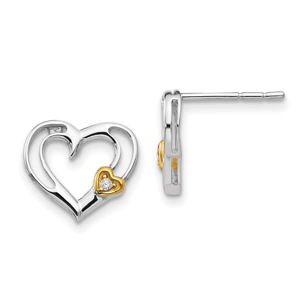 White Ice Sterling Silver Rhodium-plated Gold-tone Diamond Heart Post Earrings, 0.02 ct, 12 x 12 mm