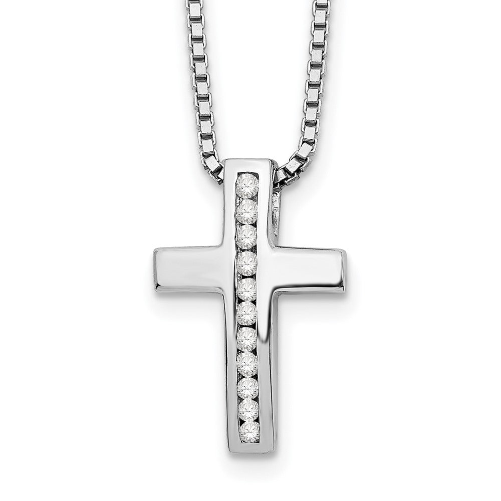 White Ice Sterling Silver Rhodium-plated 18 Inch Diamond Cross Slide Pendant Necklace with 2 Inch Extender, 0.11 ct, 20 x 10.5 mm