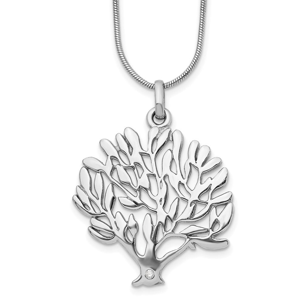 White Ice Sterling Silver Rhodium-plated 18 Inch Diamond Tree Pendant Necklace with 2 Inch Extender, 0.01 ct, 20 x 27 mm