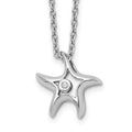 White Ice Sterling Silver Rhodium-plated 18 Inch Diamond Starfish Slide Pendant Necklace with 2 Inch Extender, 0.01 ct, 18 x 12.45 mm