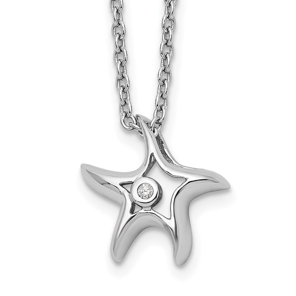 White Ice Sterling Silver Rhodium-plated 18 Inch Diamond Starfish Slide Pendant Necklace with 2 Inch Extender, 0.01 ct, 18 x 12.45 mm