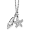 White Ice Sterling Silver Rhodium-plated 18 Inch Diamond Shell and Starfish Necklace with 2 Inch Extender, 0.02 ct, 18 x 5.3 mm