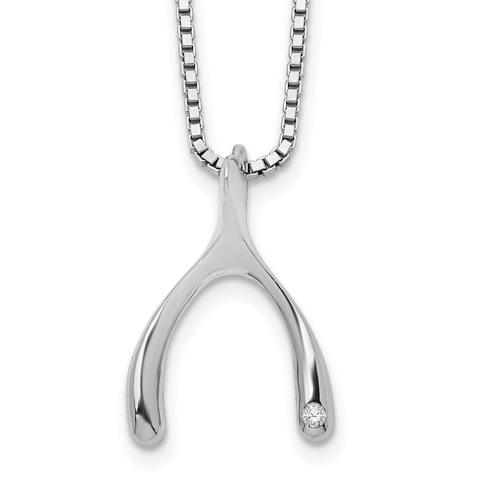 White Ice Sterling Silver Rhodium-plated 18 Inch Diamond Wishbone Slide Pendant Necklace with 2 Inch Extender, 0.01 ct, 20 x 12 mm