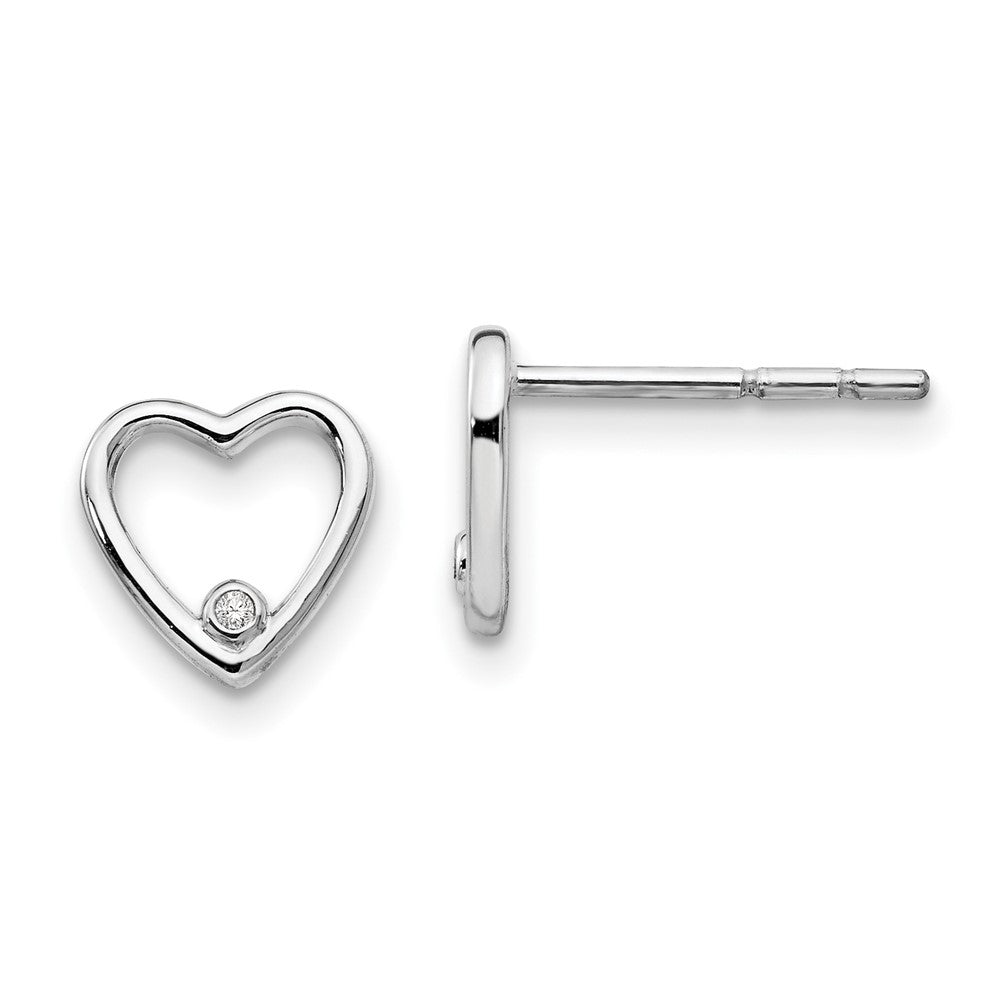 White Ice Sterling Silver Rhodium-plated Diamond Open Heart Post Earrings, 0.01 ct, 8 x 7 mm